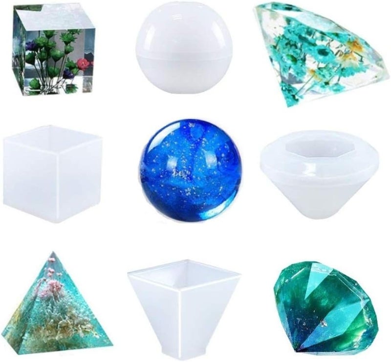 Elinka 4 Pcs Transparent Silicone Resin Casting Molds, Large Clear Epoxy Resin Mold Sphere,Cube,Triangular,Diamond Molds for Resin Casting DIY Craft Home Decoration - Image 1